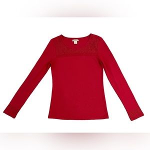 Lucky Brand Red T-shirt with beautiful embroidered neck and sleeves.